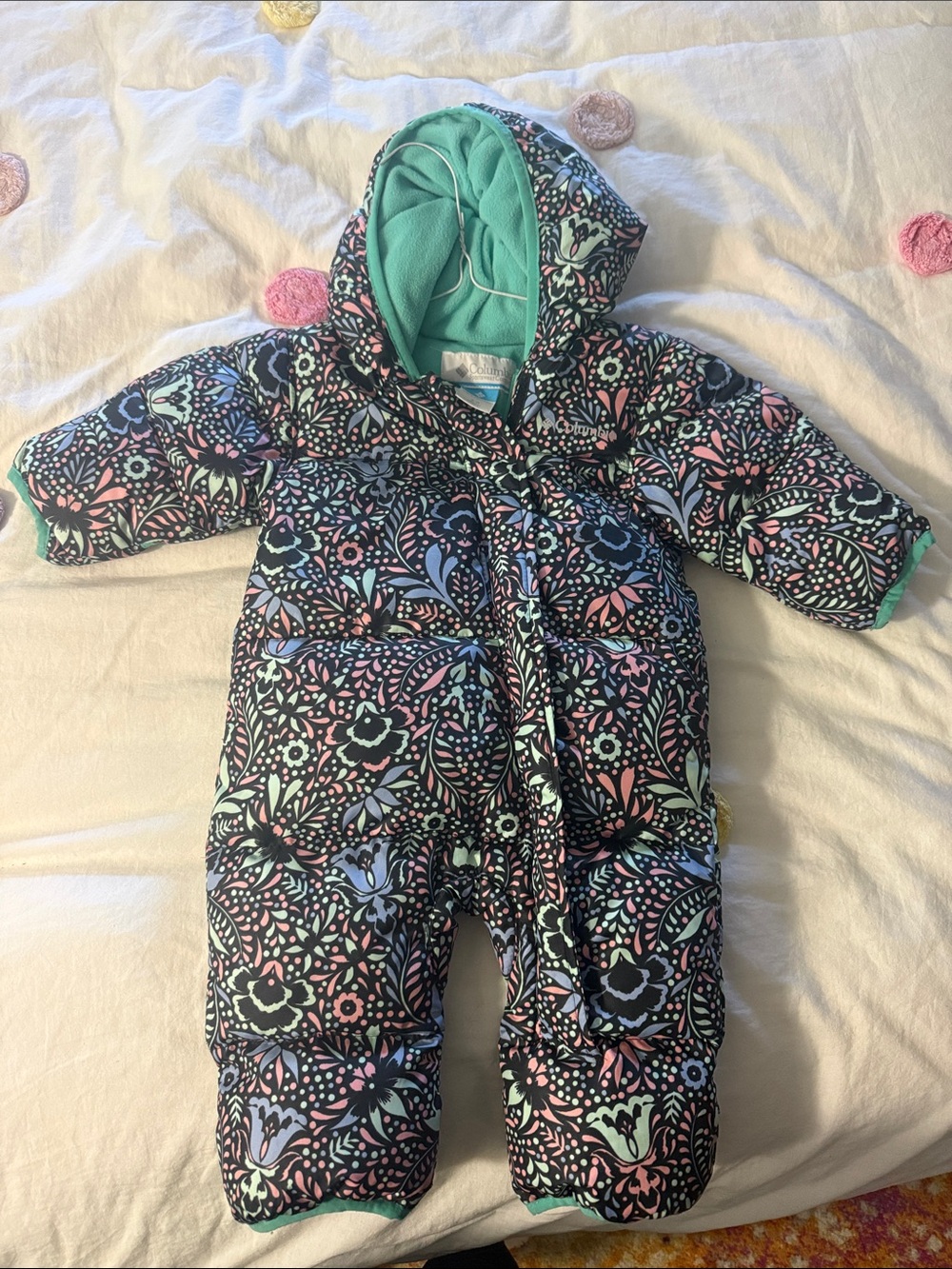 Columbia Baby Girls' Floral Hooded One-Piece Snowsuit in Mint & Pink